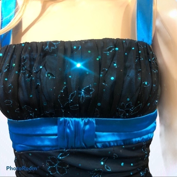 Deb black & blue sequin party dress. - Picture 2 of 9